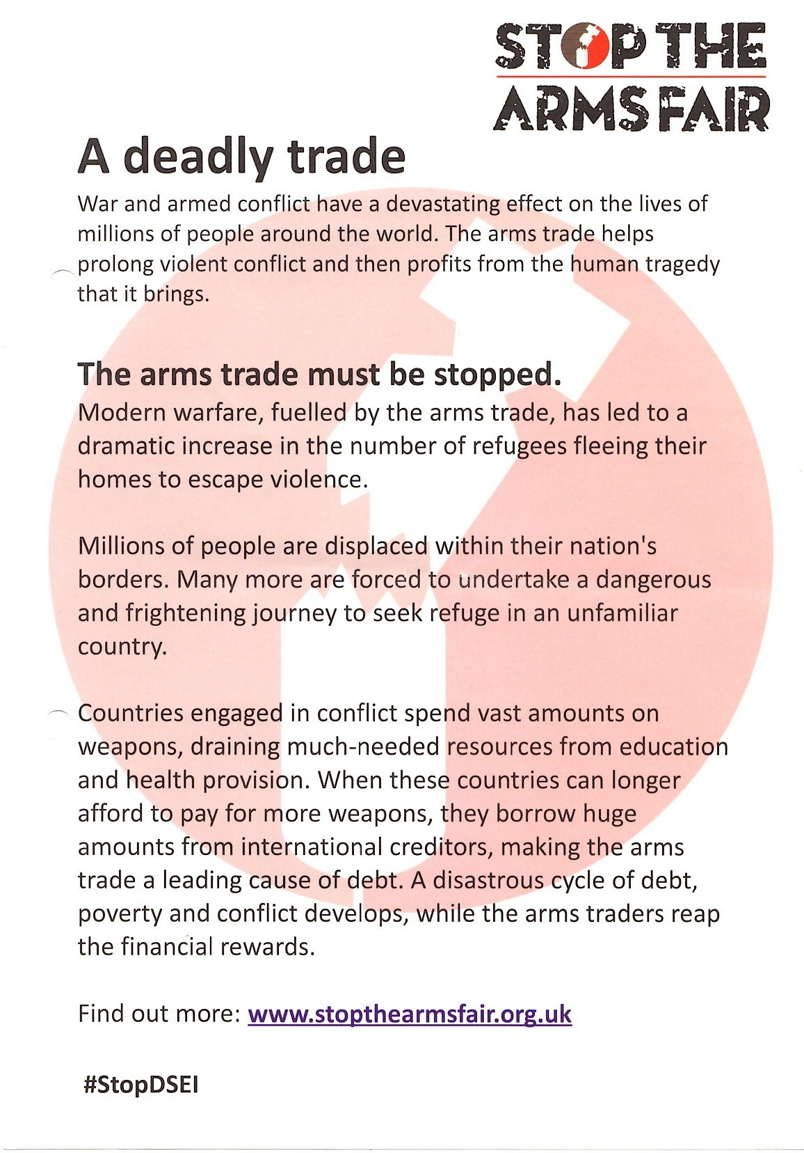 Costa Club Members and Stop the Arms Fair disseminated Leaflet at the Excel London